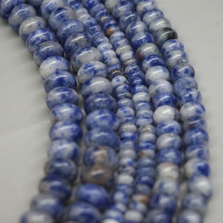 天然白点蓝算盘珠散珠 一条约70颗 DIY手链项链串珠材料