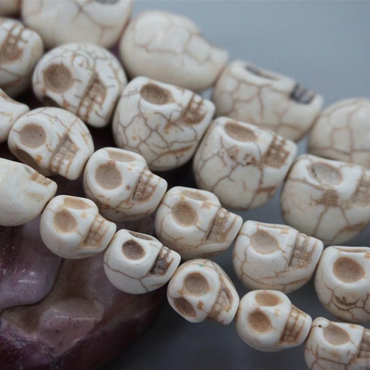 白色仿松石骷髅头散珠 DIY手工饰品配件 多尺寸8mm-15mm