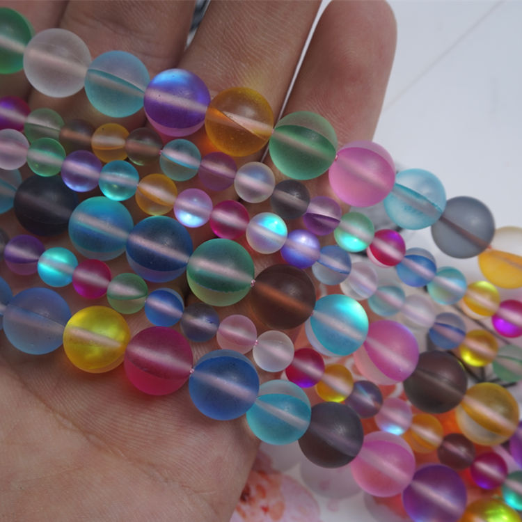 彩色磨砂闪光石圆珠 DIY手工饰品 合成水晶串珠