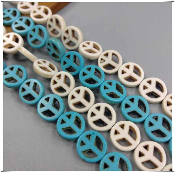 Peace Sign Turquoise Beads | 和平圈圆片 10mm/12mm | 白松石/蓝松石