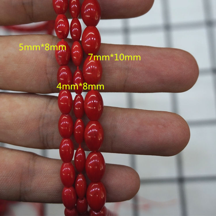 染色樱桃红珊瑚 米粒形珊瑚串珠 DIY饰品配件