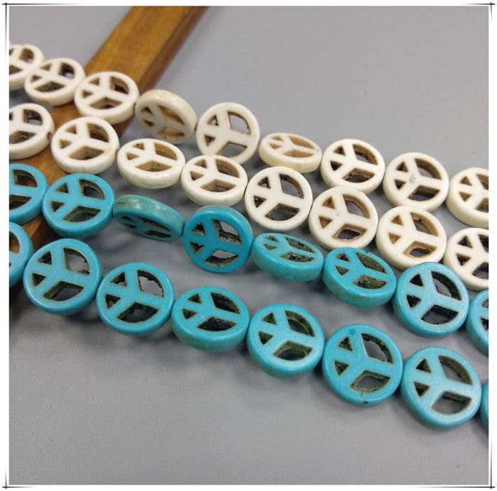 Peace Sign Turquoise Beads | 和平圈圆片 10mm/12mm | 白松石/蓝松石