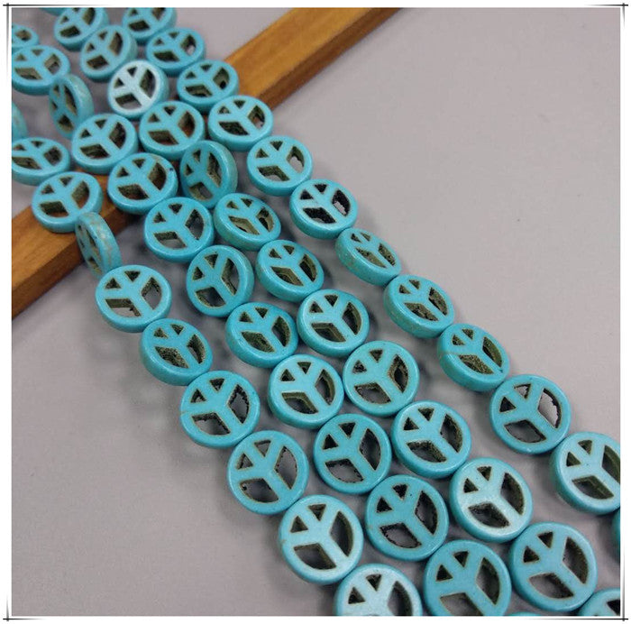 Peace Sign Turquoise Beads | 和平圈圆片 10mm/12mm | 白松石/蓝松石
