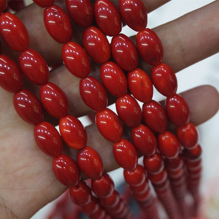 染色樱桃红珊瑚 米粒形珊瑚串珠 DIY饰品配件