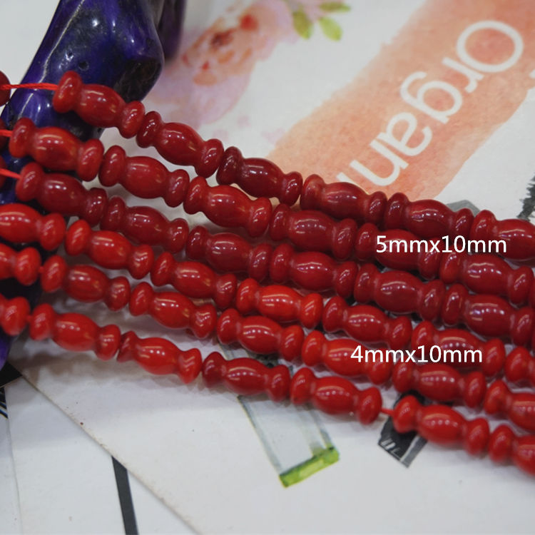 大红色花瓶状珊瑚串珠 4mm×10mm / 5mm×10mm 按条销售 DIY饰品