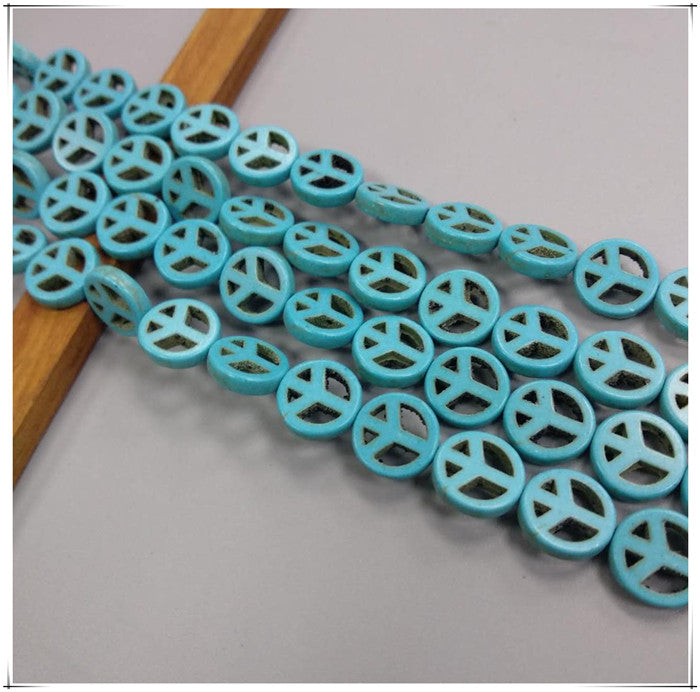 Peace Sign Turquoise Beads | 和平圈圆片 10mm/12mm | 白松石/蓝松石